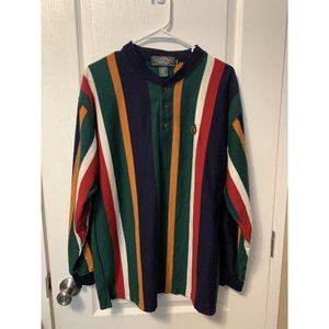 Vintage GFC Trading Co. Men's Large Shirt Striped Red Green Blue White Gold K199